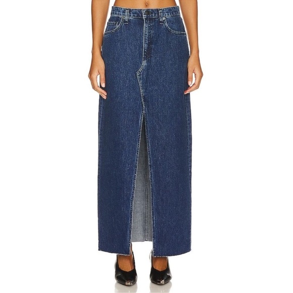 NWT Rag & Bone Avery Maxi Skirt Jean Japan Kaihara Denim Ari Blue Dark Wash 27 - Picture 1 of 14